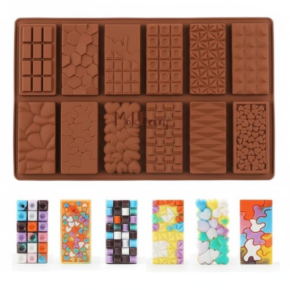 MoldBerry Silicone Chocolate Bar Mold 12 Cavity | Break Apart Dubai Chocolate & Waffle Bar Mould | Non-Stick Candy Mold | Pack 1 - Image 1