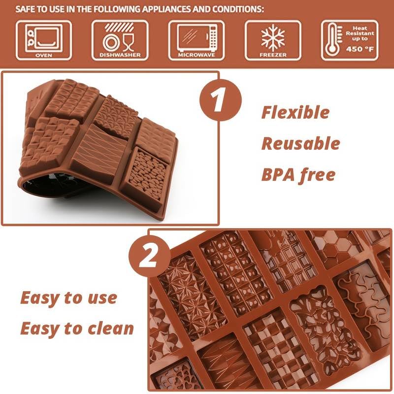MoldBerry Silicone Chocolate Bar Mold 12 Cavity | Break Apart Dubai Chocolate & Waffle Bar Mould | Non-Stick Candy Mold | Pack 1 - Image 3