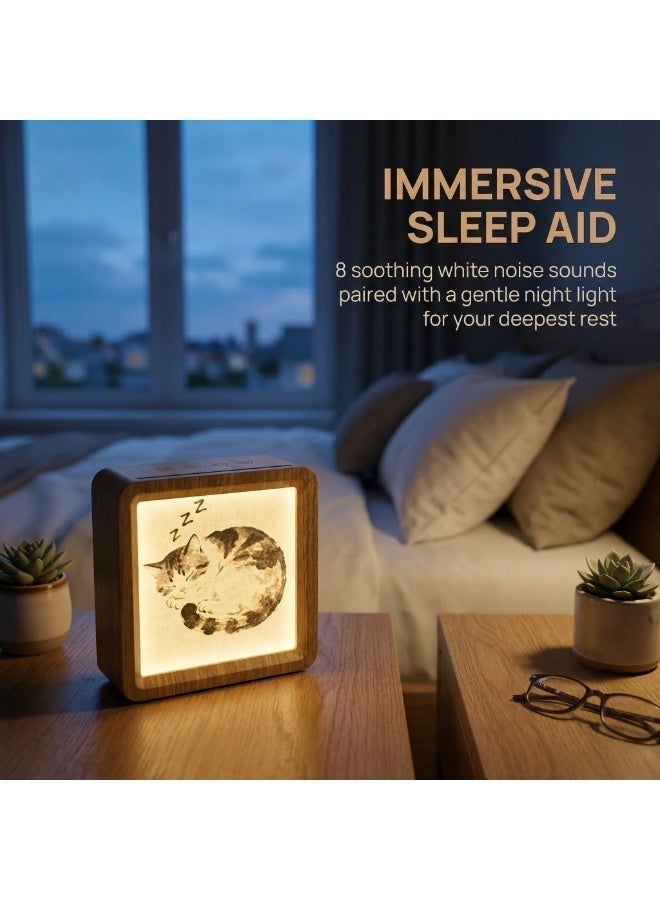 Lahoon Wooden Frame Sound Speaker - [White Noise for Babies Kids Adults][Timer Function][8 Soothing Sounds][Sleep Boombox] 3-Level Night Light, Bluetooth Speaker, DIY Photo Display, 15 Hours Battery Life - Sleep Aid & Bedroom Decor - Image 1
