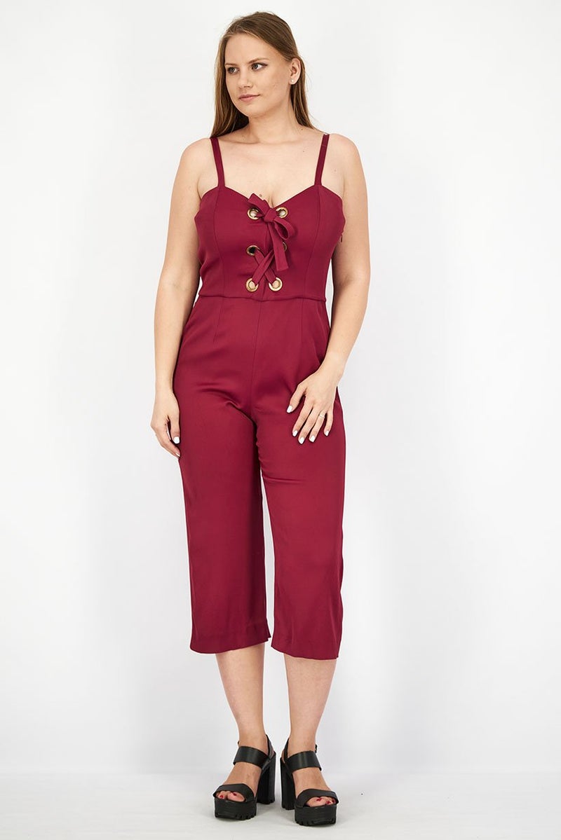 Uterque Women Plain Sleeveless Jumpsuit, Bordeaux - Image 1