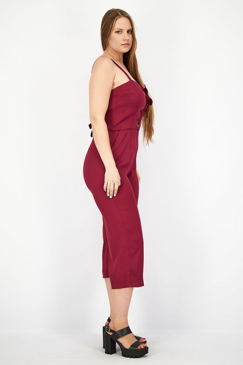 Uterque Women Plain Sleeveless Jumpsuit, Bordeaux - Image 3