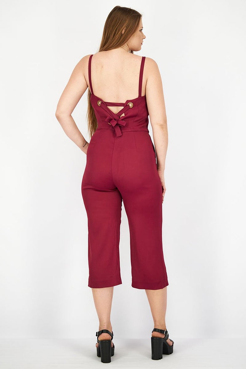 Uterque Women Plain Sleeveless Jumpsuit, Bordeaux - Image 2
