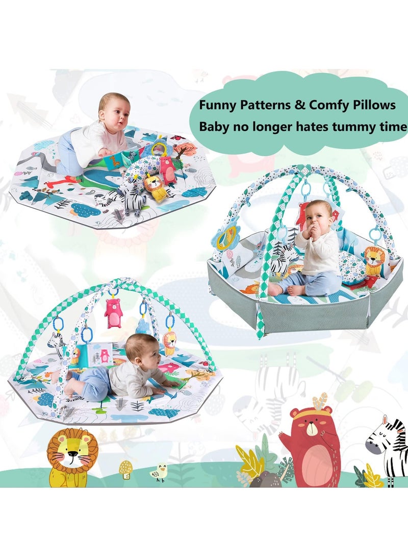 ASIV Tummy Time Mat, 10-in-1 Baby Gym Activity Play Mat & Ball Pit, with High Contrast Toys & Self-Discovery Mirror & Tummy Time Pillow for Sensory and Motor Skill Development  - Image 2