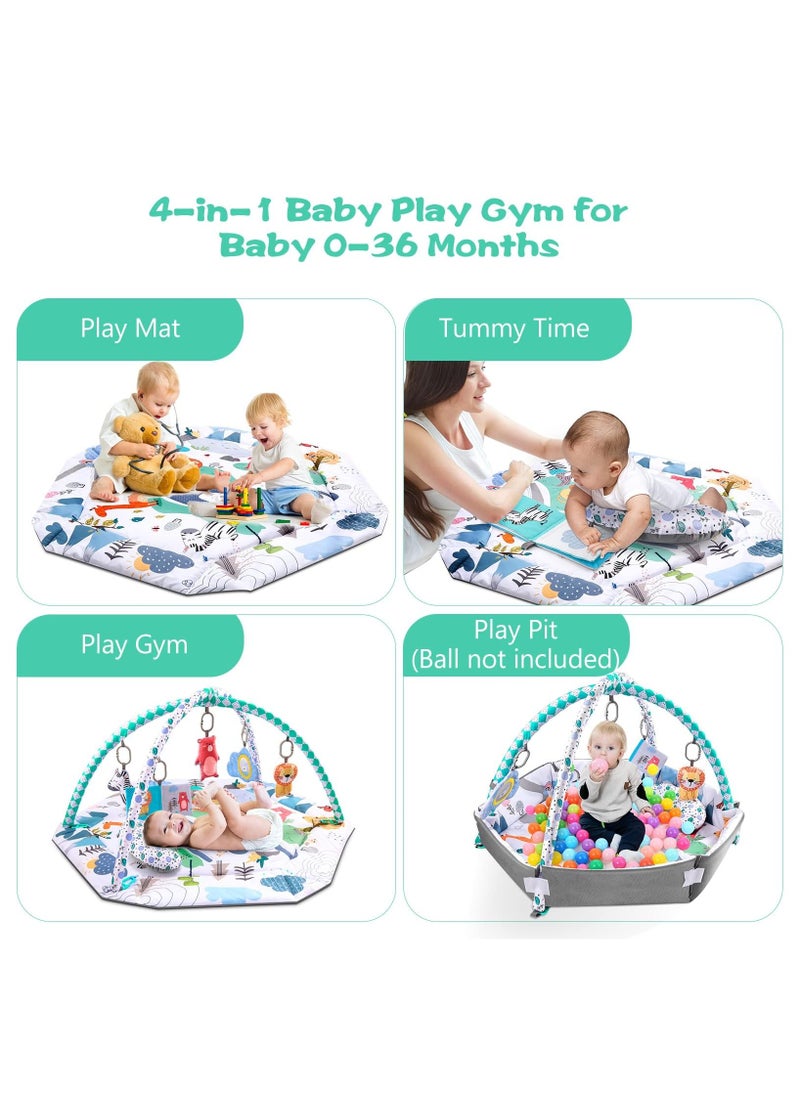 ASIV - Tummy Time Mat, 10-in-1 Baby Gym Activity Play Mat & Ball Pit, with High Contrast Toys & Self-Discovery Mirror & Tummy Time Pillow for Sensory and Motor Skill Development - Image 1