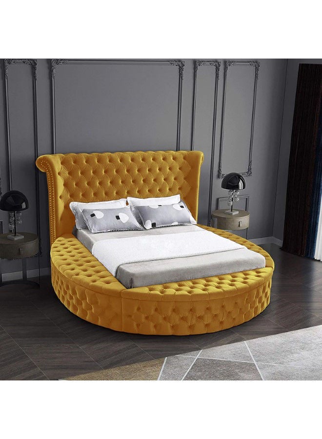 In-House Lotus | Wooden Bed Frame Upholstered in Velvet - Gold  - Image 1