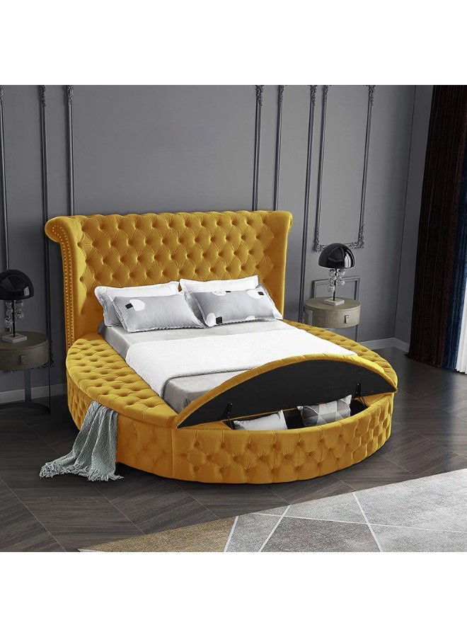 In-House Lotus | Wooden Bed Frame Upholstered in Velvet - Gold  - Image 2