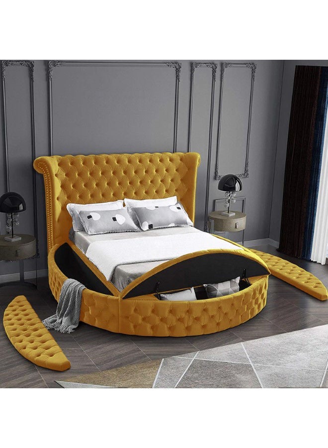 In-House Lotus | Wooden Bed Frame Upholstered in Velvet - Gold  - Image 3