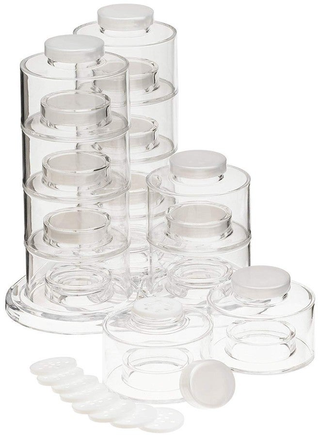 Overa 6 Pcs Spice Tower Clear Stackable Seasoning Bottle Stackable Circle Shape Spice Jar Set Refillable for Parsley Salt Herb Kitchen - Image 4