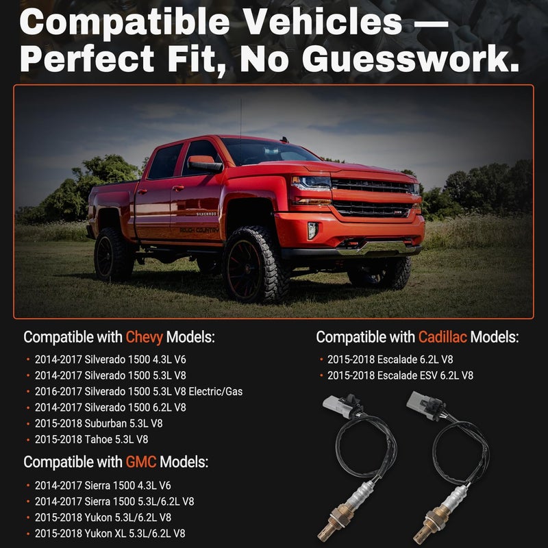 BELKEBIR 4 PCS Oxygen Sensor Upstream Downstream O2 Sensor Compatible with Chevy GMC 4.3 5.3 6.2L 2014-2017 Silverado Sierra 1500, 2015-2018 Suburban Tahoe Yukon XL, Cadillac Escalade Replace 234-4940 234-4974 - Image 4