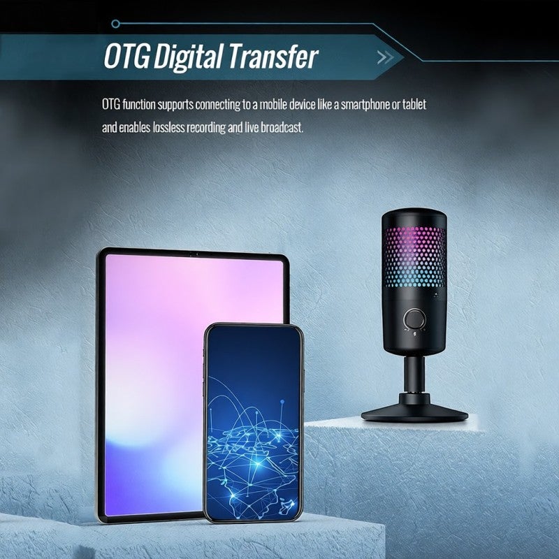 TAKSTAR USB Digital Microphone Plug Play RGB Condenser Mic - Professional Sound Card - Cardioid Pickup Mute Monitor Noise Reduction for Recording Gaming Streaming - Image 5
