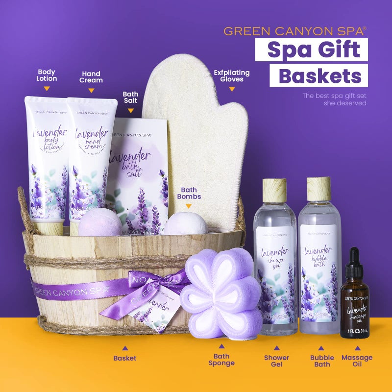 Green Canyon Spa Gift Baskets for Women 11pcs Lavender Bath Gift Sets with Body Lotion,Essential Oil,Spa Gifts for Women,Mothers Day Gift Sets for Her,Bath Sets for Her Gifts - Image 2