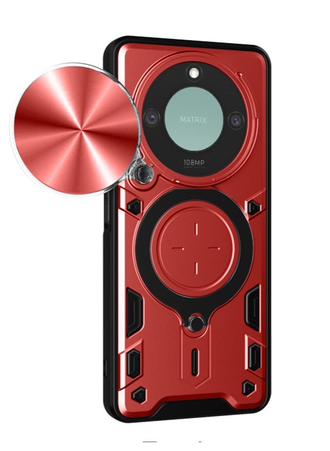 Case Cover Shockproof CD Protective Case with Camera Protection and Metal Ring Compatible with Honor X9C Smart (Red)