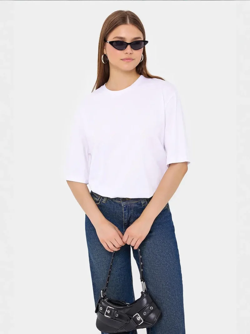 HICCUP Basic Round Neck Short Sleeve T-Shirt with Zip-Up Back