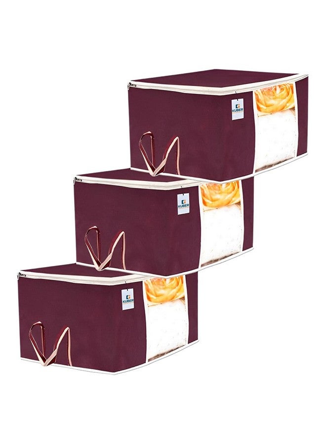 Kuber Industries Kuber Industries Solid Underbed Storage Bag|Non-Woven Comforter, Blanket Cover|Premium Zipper With Side Handles|Multi-purpose Storage Organiser|Pack of 3 (Maroon)  - Image 1