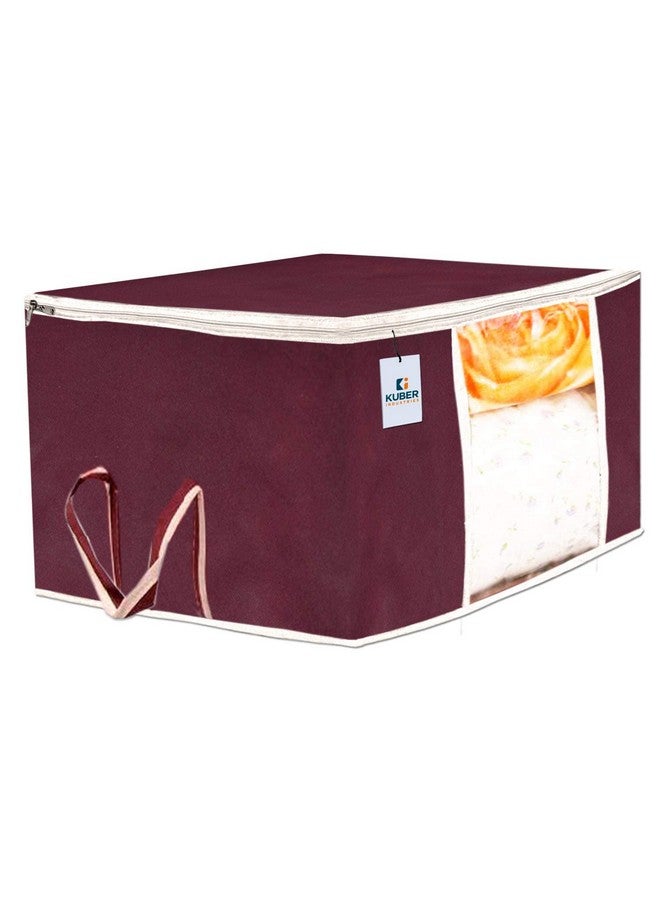 Kuber Industries Kuber Industries Solid Underbed Storage Bag|Non-Woven Comforter, Blanket Cover|Premium Zipper With Side Handles|Multi-purpose Storage Organiser|Pack of 3 (Maroon)  - Image 2