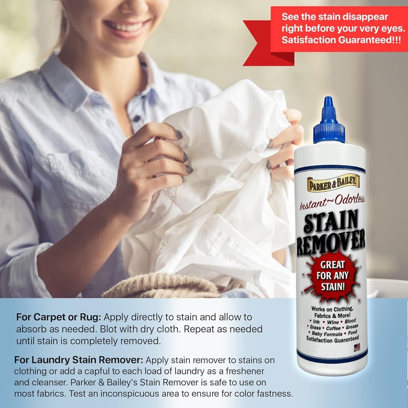 Parker Bailey Liquid Stain Remover - Instant Stain Removal on Laundry Clothing Fabric Ink Grease Blood Grass Coffee Wine Food Carpet Upholstery Spot Cleaner Odor Free Detergent Booster, 8oz - Image 4