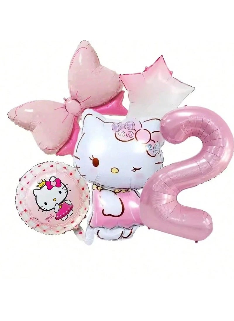 Hello Kitty Birthday Balloons Set of 4 Balloons and Pink Number in shape of 2 Balloon 