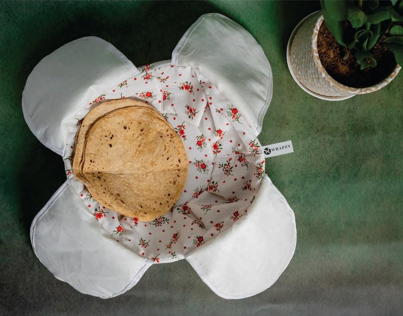 WRAPZY Floral Print Round Roti Cover - 100% Cotton Cloth Roti Cassrole - Hot Chapati Box - Double Layer Roti Cloth Wrap with Flaps - Tortilla Cover - Image 4