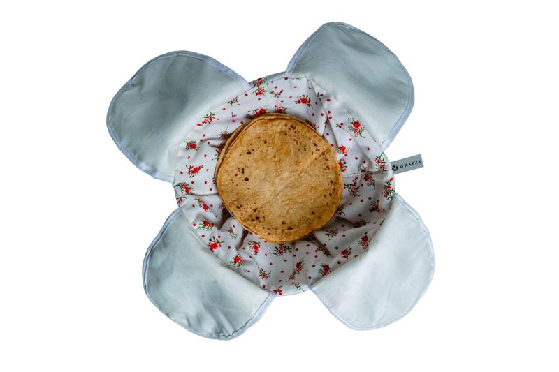 WRAPZY Floral Print Round Roti Cover - 100% Cotton Cloth Roti Cassrole - Hot Chapati Box - Double Layer Roti Cloth Wrap with Flaps - Tortilla Cover - Image 1