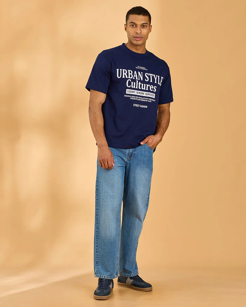 Redtag Men Navy Printed T-Shirt