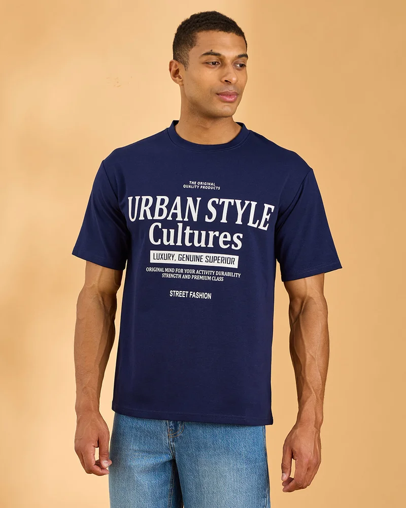 Redtag Men Navy Printed T-Shirt