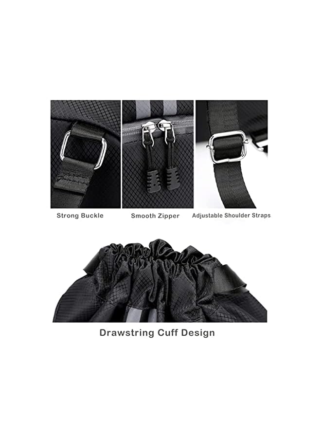 IAF Unisex Drawstring Backpack, Waterproof Travel Bag, Large Oxford Gym Bag, Student Backpack, Durable Sports Ball Bag with Shoe Compartment, Suitable for Sports Holidays School(Black) - Image 2