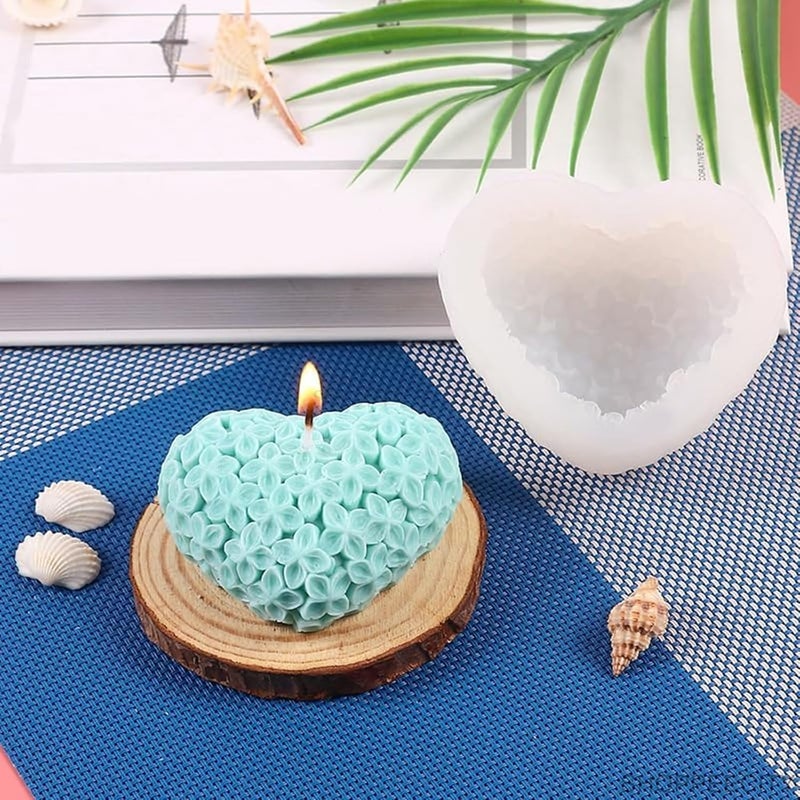 Shoppeecity 3D Heart Silicone Mould with Flower Pattern Shape Candle Making Silicone Molds 3D Rose Bloom Flower Heart Love Silicone Mold for DIY Handmade Chocolate Mousse Dessert Soap Cake Aromatherapy Resin Art Craft Making - Image 2