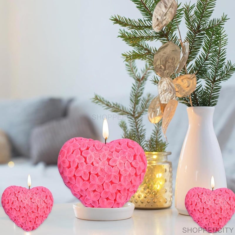 Shoppeecity 3D Heart Silicone Mould with Flower Pattern Shape Candle Making Silicone Molds 3D Rose Bloom Flower Heart Love Silicone Mold for DIY Handmade Chocolate Mousse Dessert Soap Cake Aromatherapy Resin Art Craft Making - Image 4