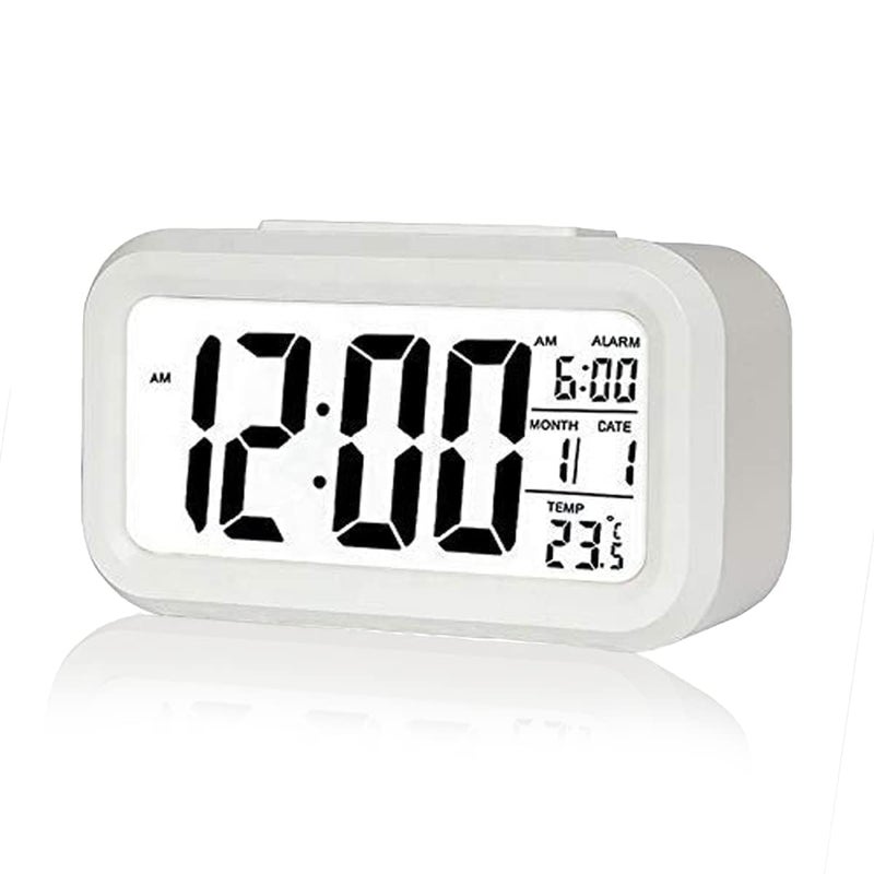 VAKTAVYA Digital Alarm Clock Table Clock for Students Home Office Corporate with Automatic Sensor Date Temperature White