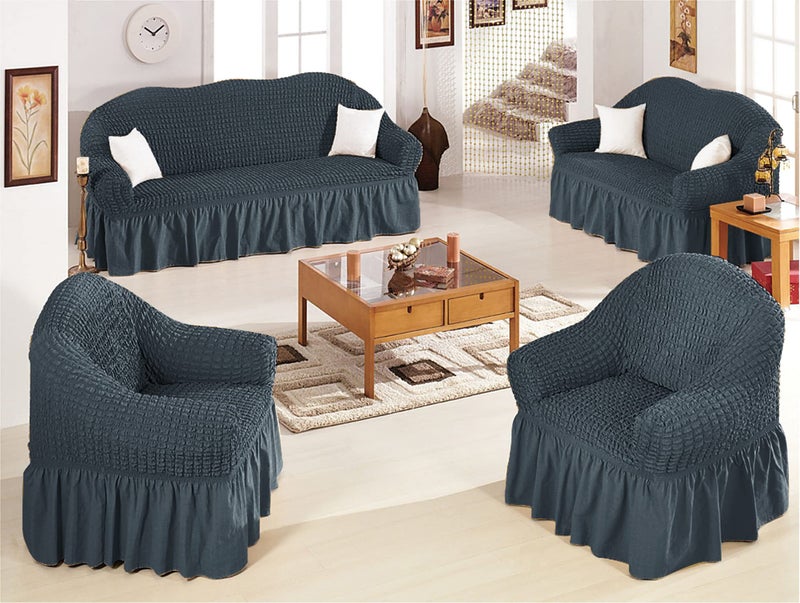 House of Quirk Turkish Bubble Frill 280 GSM Sofa Slipcovers, Durable Washable Universal Double Seater High Elastic Furniture Protector (Grey, 145-185cm) - Image 2