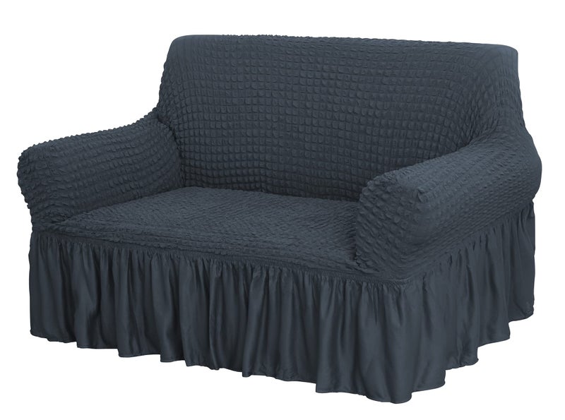 House of Quirk Turkish Bubble Frill 280 GSM Sofa Slipcovers, Durable Washable Universal Double Seater High Elastic Furniture Protector (Grey, 145-185cm) - Image 1