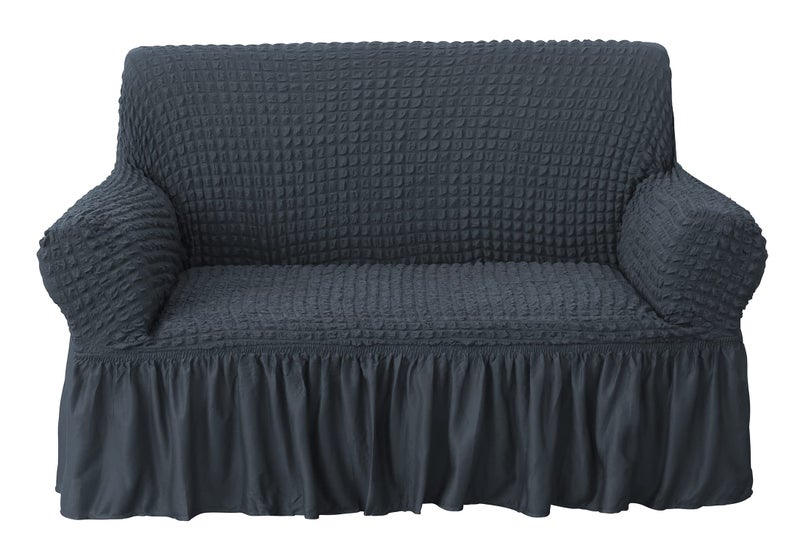 House of Quirk Turkish Bubble Frill 280 GSM Sofa Slipcovers, Durable Washable Universal Double Seater High Elastic Furniture Protector (Grey, 145-185cm) - Image 3