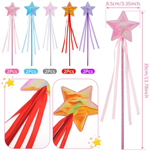 Quilax 10Pcs Star Princess Wand Sparkling Fairy Wands with Ribbon Princess Party Favors Role Play Party Supply Fairy Wands for Gift Birthday Halloween Christmas PartyHulan Pink Red White Purple - Image 5