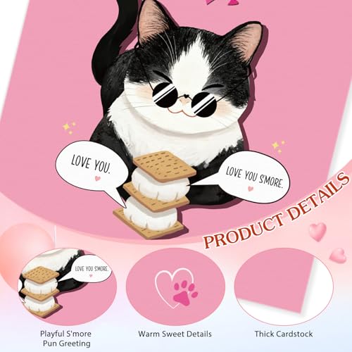 FLYAB Funny Mothers Day Card for Mon- Cute Love You S'more Pun Valentines Cards with Envelope Tuxedo Cat Fathers Day Wedding Anniversary Birthday Gift for Her Him Cat Lovers (5.5x8 inch - Image 4