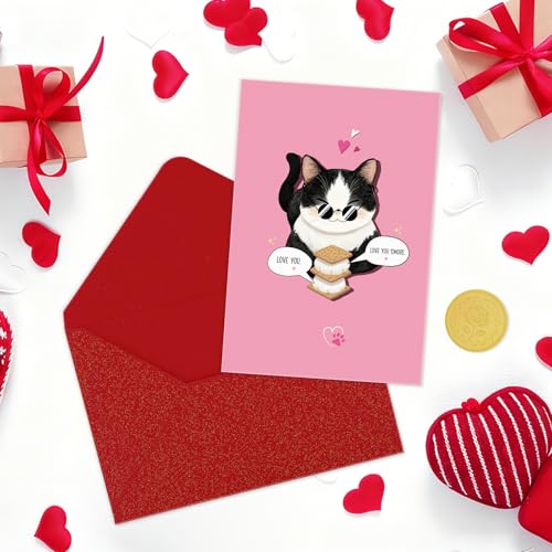 FLYAB Funny Mothers Day Card for Mon- Cute Love You S'more Pun Valentines Cards with Envelope Tuxedo Cat Fathers Day Wedding Anniversary Birthday Gift for Her Him Cat Lovers (5.5x8 inch - Image 3