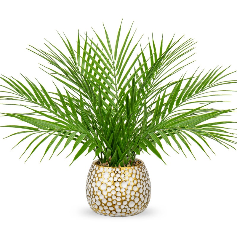 Briful Fake Plants 15'' Faux Palm Plant in Gold-White Pot Realistic Artificial Plants Indoor for Home Farmhouse Centrepieces Wedding Decorations - Image 1