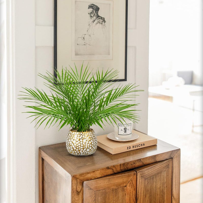 Briful Fake Plants 15'' Faux Palm Plant in Gold-White Pot Realistic Artificial Plants Indoor for Home Farmhouse Centrepieces Wedding Decorations - Image 4