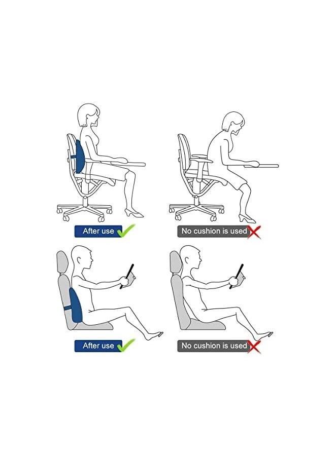 gluckluz - Lumbar Pillow Back Support Ergonomic Memory Foam Backrest with Adjustable Strap for Office Chair Car Seat Pain Relief (Blue) - Image 1