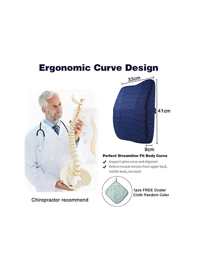 gluckluz - Lumbar Pillow Back Support Ergonomic Memory Foam Backrest with Adjustable Strap for Office Chair Car Seat Pain Relief (Blue) - Image 1