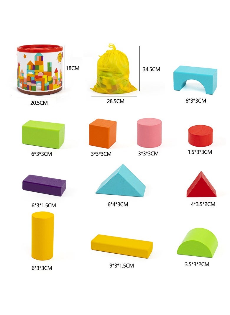 Generic - Large Wooden Building Blocks Games Set Children Educational Stacking Toys 100 Pieces - Image 1