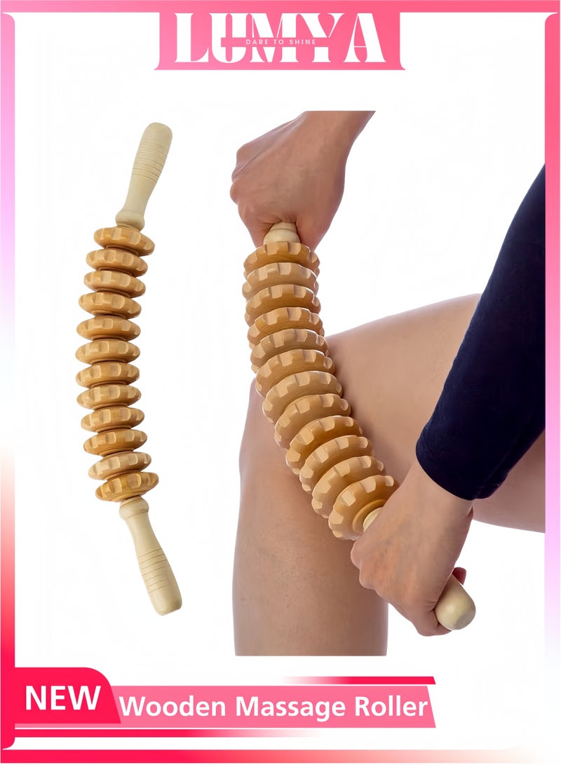 LUMYA Wooden Curved Massage Roller Handheld Therapy Tool for Lymphatic Drainage Muscle Relief Cellulite Reduction Body Sculpting for Men and Women Daily Use - Image 1