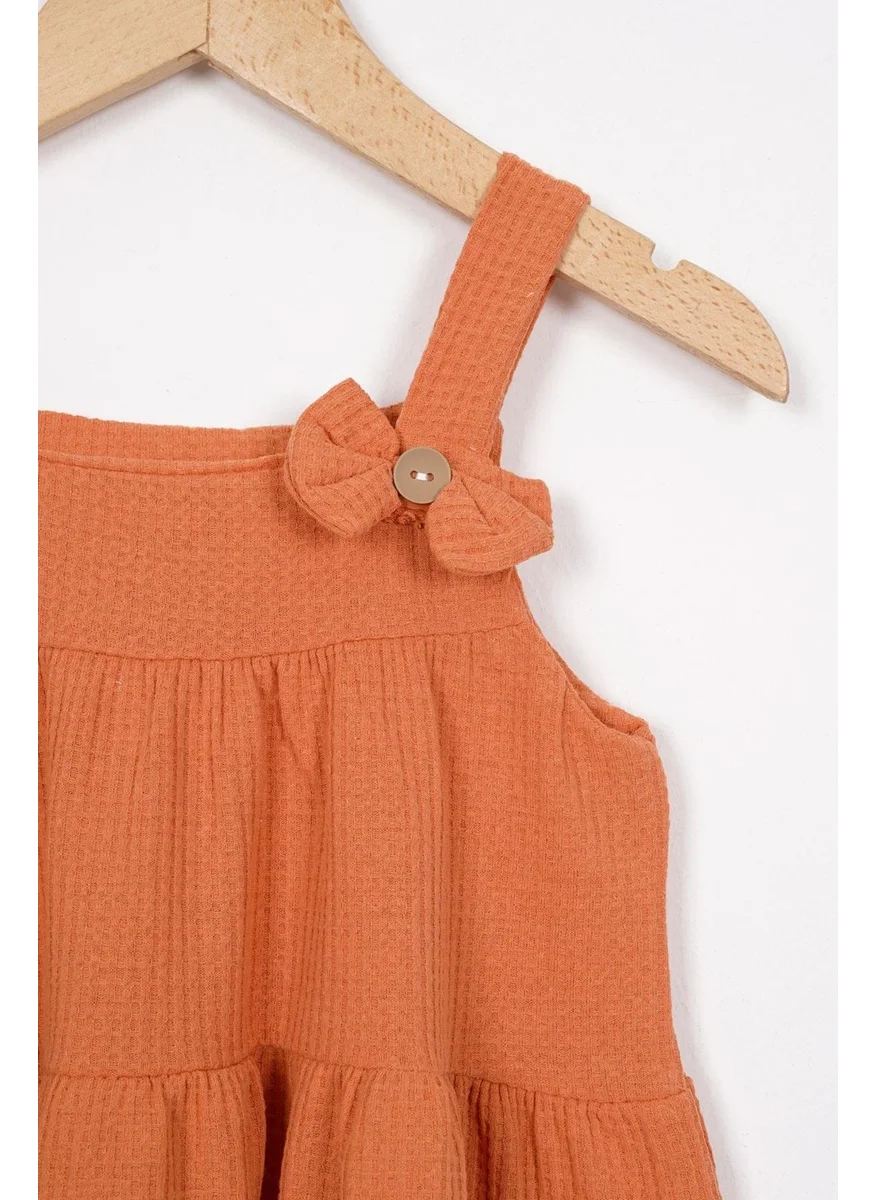 Zepkids Bow Detailed Brick Color Girl Dress