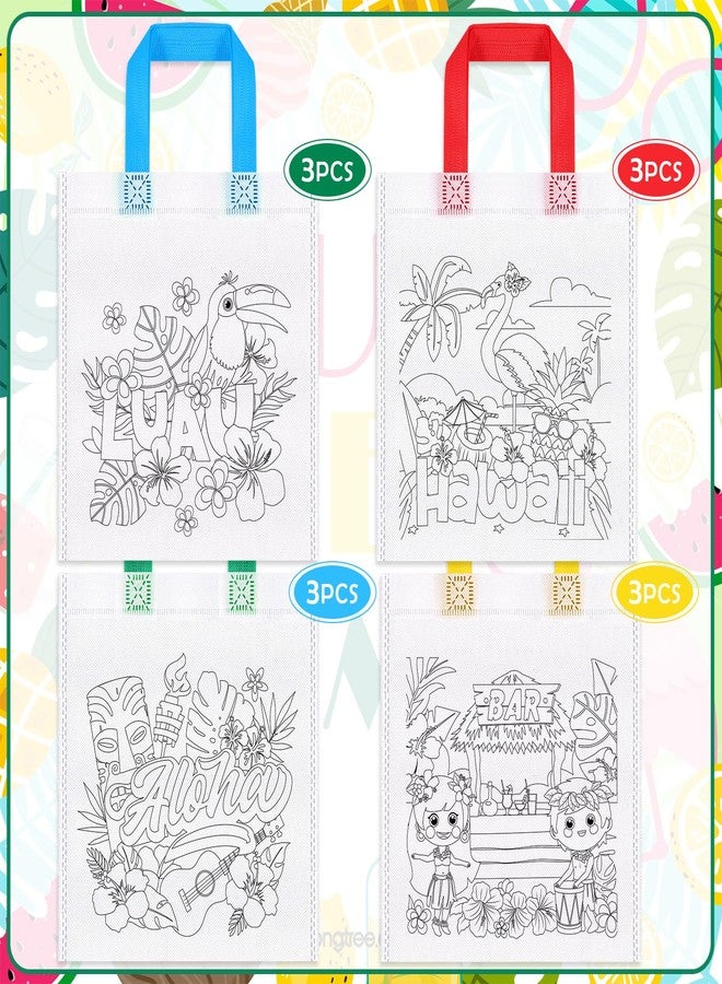 هواف مجموعة هدايا تلوين حفلات تيكي من هاوف، 12 قطعة، حقيبة هدايا تلوين حفلات هاواي مع أقلام تلوين للأطفال، حقائب حلوى حفلات استوائية، حقيبة قماشية قابلة لإعادة الاستخدام بتصميم فلامنجو لواو - Image 3