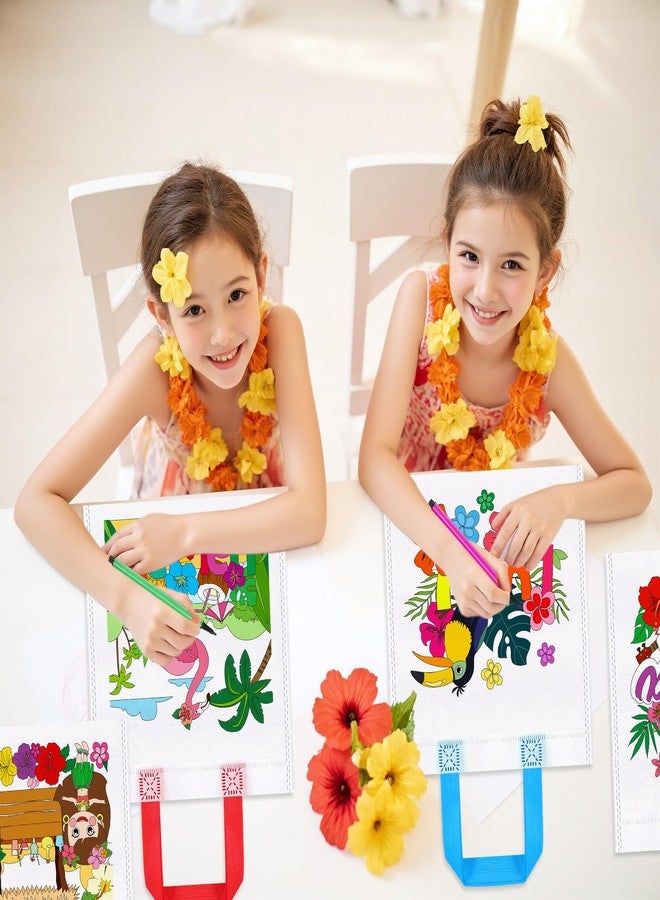 هواف مجموعة هدايا تلوين حفلات تيكي من هاوف، 12 قطعة، حقيبة هدايا تلوين حفلات هاواي مع أقلام تلوين للأطفال، حقائب حلوى حفلات استوائية، حقيبة قماشية قابلة لإعادة الاستخدام بتصميم فلامنجو لواو - Image 5