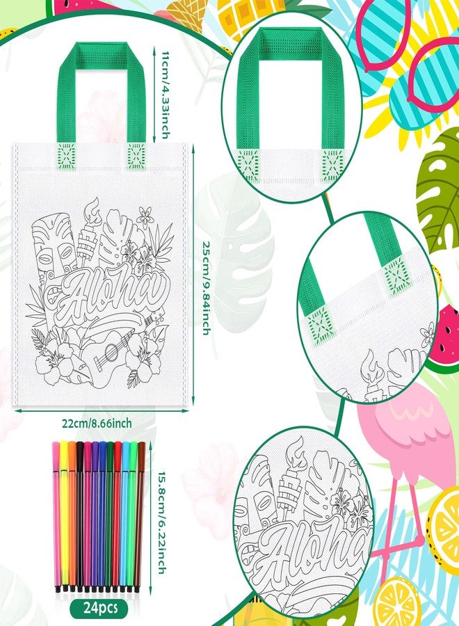 هواف مجموعة هدايا تلوين حفلات تيكي من هاوف، 12 قطعة، حقيبة هدايا تلوين حفلات هاواي مع أقلام تلوين للأطفال، حقائب حلوى حفلات استوائية، حقيبة قماشية قابلة لإعادة الاستخدام بتصميم فلامنجو لواو - Image 2