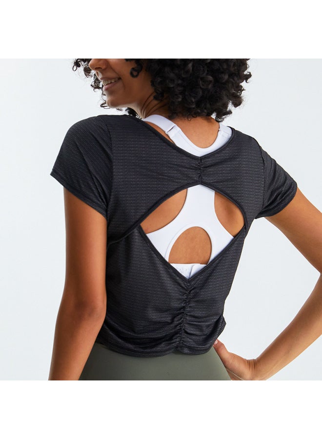 Summer Cool Quick-dry Breathable Fitness Top For Women, Short Vest T-shirt With Beautiful Back Design, Loose Yoga Short-sleeve Sports Cover-up