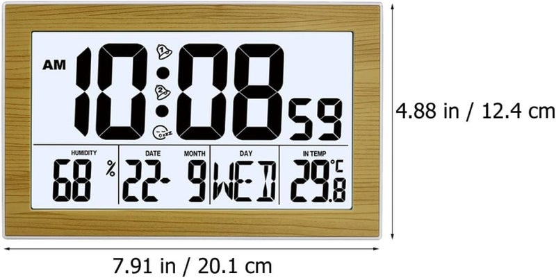 ABOOFAN Large Screen Digital Wall Clock Multi-Function Alarm Clock with Calendar for Office Bedroom Desktop Use Wood Grain Backlight Model Without Battery - Image 2