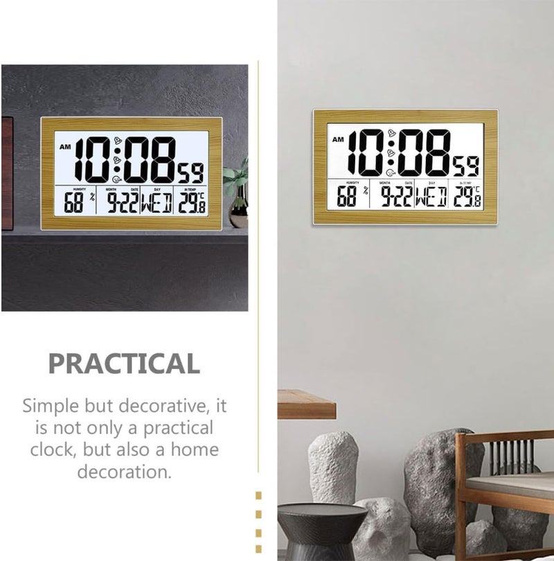 ABOOFAN Large Screen Digital Wall Clock Multi-Function Alarm Clock with Calendar for Office Bedroom Desktop Use Wood Grain Backlight Model Without Battery - Image 3