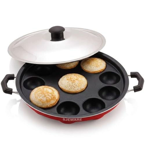 SJE WARE Sjeware Appam Maker/Appe Pan Non Stick with Lid | Appam Patra | Paniyaram Pan Appam Maker 12 pits - Image 1