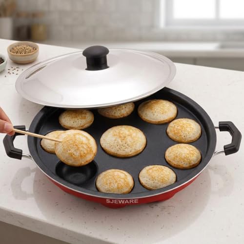 SJE WARE Sjeware Appam Maker/Appe Pan Non Stick with Lid | Appam Patra | Paniyaram Pan Appam Maker 12 pits - Image 2